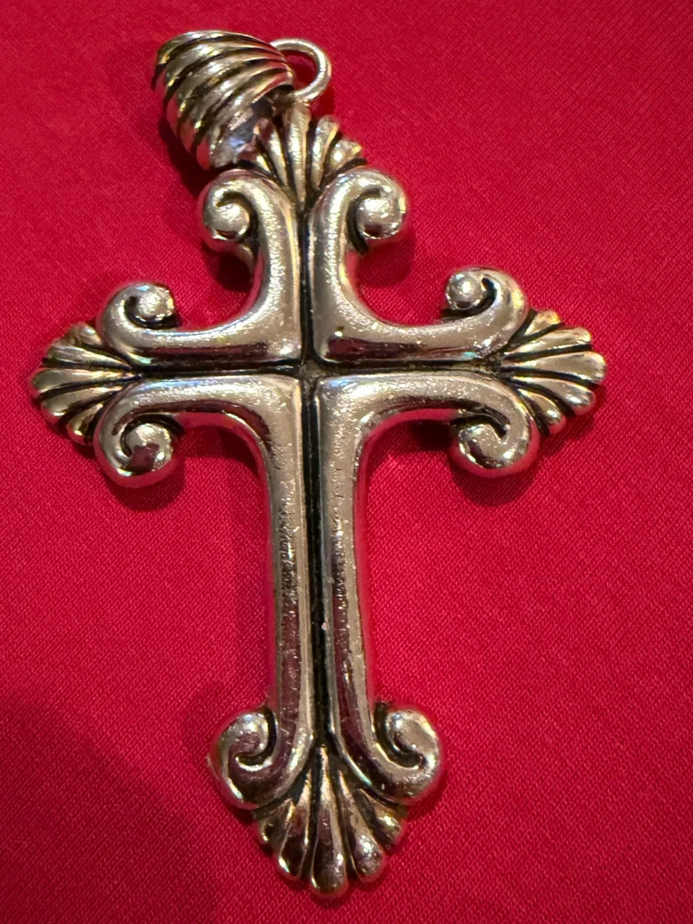 Barse Ornate Silver & Gold Decorative Cross Pendant - Classic Scroll Design